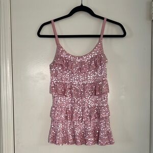 INC International Concepts Women’s Pink Sequined Tank Top Silk Blend.